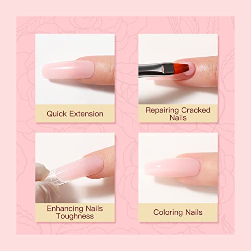 ROSALIND 60ML Pink Poly Nail Gel, Peach Pink Poly Extension Gel for Nails Nature Poly Pink Gel Color Builder Nail Strengthen Gel Poly Nail Art Design, Poly Acrylic Gel Packs for Women Christmas - Image 7