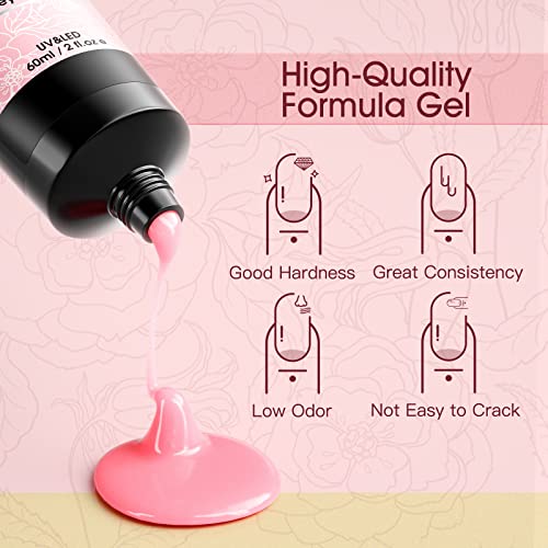 ROSALIND 60ML Pink Poly Nail Gel, Peach Pink Poly Extension Gel for Nails Nature Poly Pink Gel Color Builder Nail Strengthen Gel Poly Nail Art Design, Poly Acrylic Gel Packs for Women Christmas - Image 6