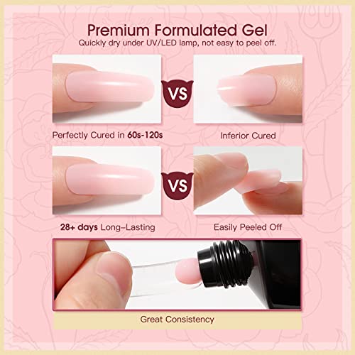 ROSALIND 60ML Pink Poly Nail Gel, Peach Pink Poly Extension Gel for Nails Nature Poly Pink Gel Color Builder Nail Strengthen Gel Poly Nail Art Design, Poly Acrylic Gel Packs for Women Christmas - Image 8