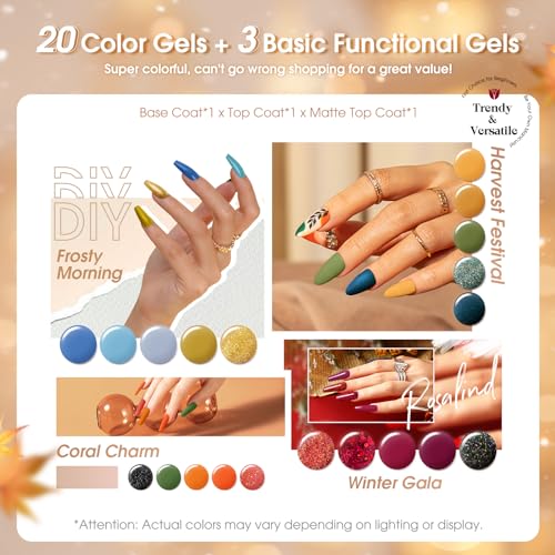 ROSALIND 20-Color Fall/Winter Gel Nail Polish Set with Base and Top Coat - Image 2