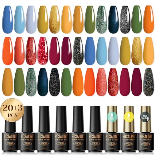 ROSALIND 20-Color Fall/Winter Gel Nail Polish Set with Base and Top Coat