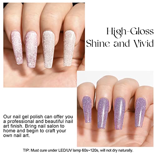 ROSALIND Glitter Gel Nail Polish Set, 6 PCS Reflective Glitter Gel Polish Soak off Glitter Gel Pink Sliver Nail Polish Gel Sparkle Blue Purple Glitter Gel Manicure for Women - Image 5