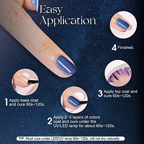 ROSALIND Glitter Gel Nail Polish Set, 6 PCS Reflective Glitter Gel Polish Soak off Glitter Gel Pink Sliver Nail Polish Gel Sparkle Blue Purple Glitter Gel Manicure for Women - Image 7