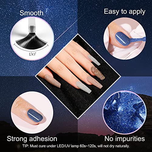 ROSALIND Glitter Gel Nail Polish Set, 6 PCS Reflective Glitter Gel Polish Soak off Glitter Gel Pink Sliver Nail Polish Gel Sparkle Blue Purple Glitter Gel Manicure for Women - Image 4