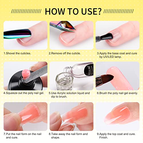 ROSALIND Neon Rainbow Poly Nail Gel Set, 6 Colors Neon Green Yellow Orange Purple Red Poly Extension Gel Kit Long Lasting Soak Off Gel Builder Poly Nail Gel DIY Art Salon for Women - Image 7