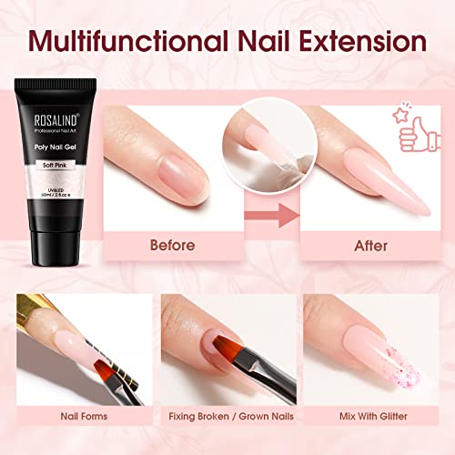 ROSALIND Pink Poly Nail Gel, 60ml Soft Pink Poly Extension Gel for Nail Natural Builder Nail Gel Pink Color, Light Pink Poly Extension Nail Decoration Long-Lasting Poly Nail Enhancement Gel - Image 8