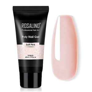 ROSALIND Soft Pink Poly Nail Gel, 60ml Poly Extension Gel for Nail Art Decoration, Nail Thickening Extension Easy to DIY, Pink Nail Enhancement Need UV Lamp(Update Version
