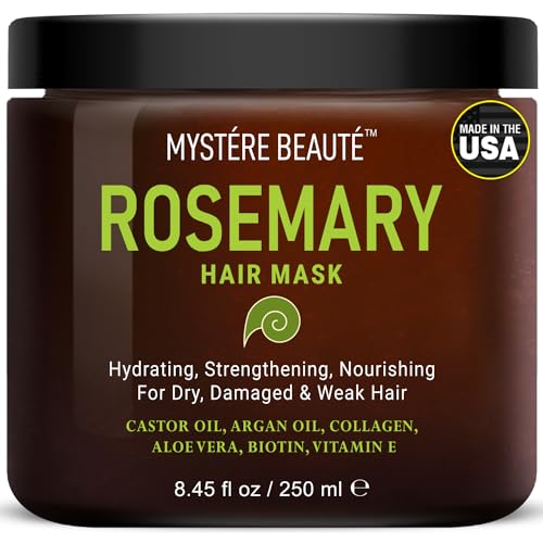 Rosemary Hair Mask for Dry Damaged Hair with Collagen, Biotin, Argan Oil- Strengthening Hair Masque for Split Ends, Hair Loss and Breakage- 8.45 fl oz