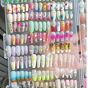 Rosy Finch Press on Nail Organizer, Acrylic Press on Nails Display Storage Box Container Holder with 38'' Transparent Tape for Nail Reused (Not Inlcude Press on Nail)