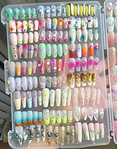Rosy Finch Press on Nail Organizer, Acrylic Press on Nails Display Storage Box Container Holder with 38'' Transparent Tape for Nail Reused (Not Inlcude Press on Nail)