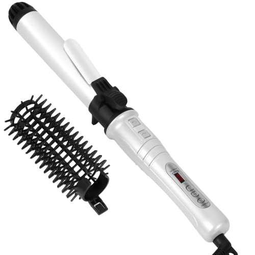 Rotating Curling Iron 1.25 Inches Dual Voltage Tourmaline Ceramic Hair Curler with Anti-Scald Hot Brush Adjustable Temp 176°F to 410°F for All Hair Types-Sliver