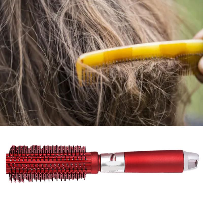 Round Boar Bristle Brush for Superior Texture, Shine, and Fast Drying, Medium Size, Red
