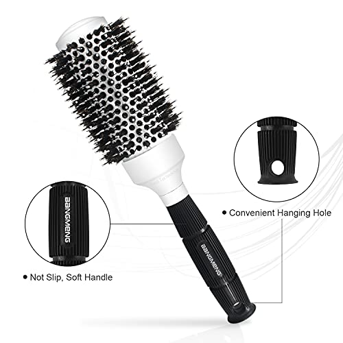 Round Brush with Boar Bristle, Ball Tip Round Hair Brushes for Women Blow Drying, 2 Clips and 1 Comb Included (2.9" & Barrel 1.7")… - Image 4