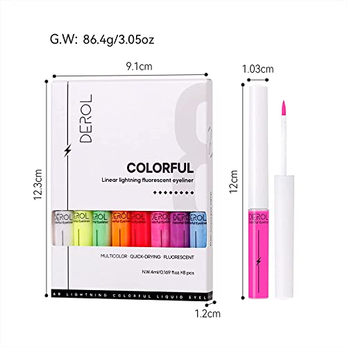 RoyueS 8 Colors Neon Liquid Eyeliner Set ,UV Glow Matte Eyeliner Waterproof Smudgeproof Fluorescent Body Face Paint Makeup f - Image 7