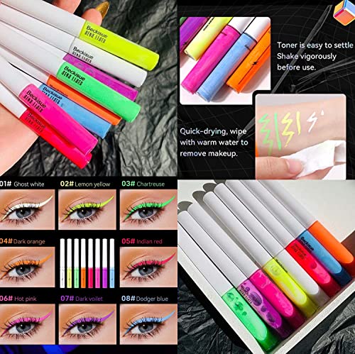 RoyueS 8 Colors Neon Liquid Eyeliner Set ,UV Glow Matte Eyeliner Waterproof Smudgeproof Fluorescent Body Face Paint Makeup f - Image 6
