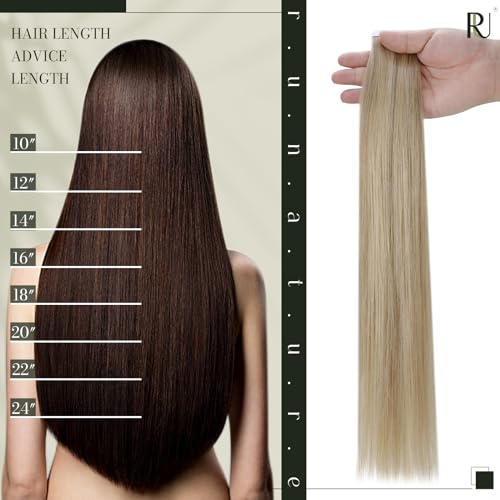 RUNATURE 16 Inch Golden Blonde Highlight Tape-In Remy Human Hair Extensions Natural Look - Image 6