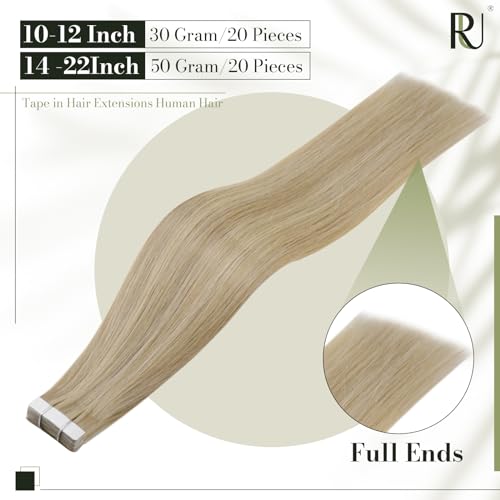 RUNATURE 16 Inch Golden Blonde Highlight Tape-In Remy Human Hair Extensions Natural Look - Image 3
