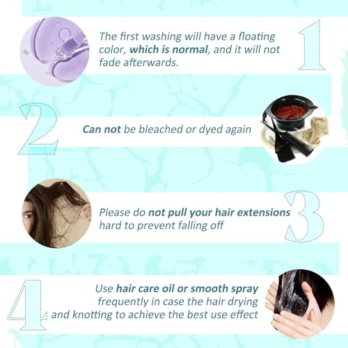 RUNATURE 18 Inch Teal Clip-In Human Hair Extensions for Women, 25g, 5 Pcs - Image 6