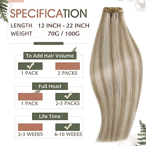 RUNATURE 22 Inch Ash Brown Platinum Blonde Human Hair Extensions Double Weft 100g - Image 4
