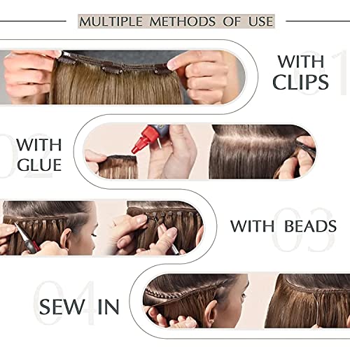 RUNATURE 22 Inch Ash Brown Platinum Blonde Human Hair Extensions Double Weft 100g - Image 7