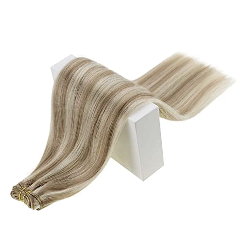 RUNATURE 22 Inch Ash Brown Platinum Blonde Human Hair Extensions Double Weft 100g - Image 8