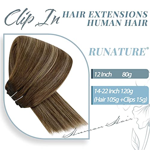 RUNATURE 20 Inch 120g Medium Brown Balayage Clip-in Human Hair Extensions 7Pcs - Image 2