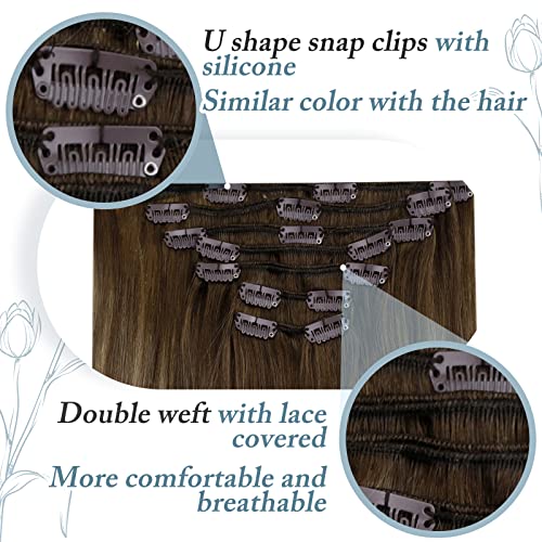 RUNATURE 20 Inch 120g Medium Brown Balayage Clip-in Human Hair Extensions 7Pcs - Image 4