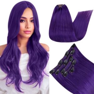 RUNATURE 22 Inch 70g Dark Purple Clip-in Remy Human Hair Extensions 5pcs