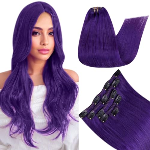 RUNATURE 22 Inch 70g Dark Purple Clip-in Remy Human Hair Extensions 5pcs