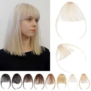 S-noilite Clip in Bangs Human Hair Thin Air Bangs Extension with Temples Blonde 3g 1 Clip One Piece Clip on Bangs Hairpieces Soft Remy Hair For Women (Platinum Blonde)