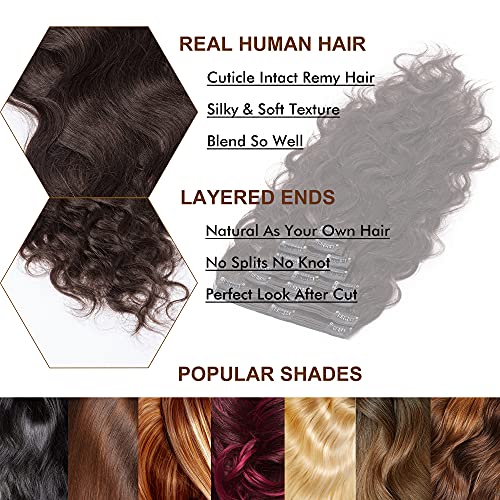 S-noilite Clip in Hair Extensions Real Human Hair Curly Wavy Dark Brown Human Hair Extensions Clip Ins 18 Inch 8pcs 140g Straight Real Hair Extensions Clip in Human Hair Double Weft #2W - Image 3