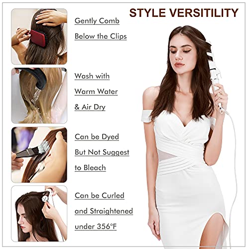 S-noilite Clip in Hair Extensions Real Human Hair Curly Wavy Dark Brown Human Hair Extensions Clip Ins 18 Inch 8pcs 140g Straight Real Hair Extensions Clip in Human Hair Double Weft #2W - Image 5