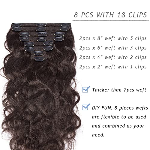 S-noilite Clip in Hair Extensions Real Human Hair Curly Wavy Dark Brown Human Hair Extensions Clip Ins 18 Inch 8pcs 140g Straight Real Hair Extensions Clip in Human Hair Double Weft #2W - Image 2