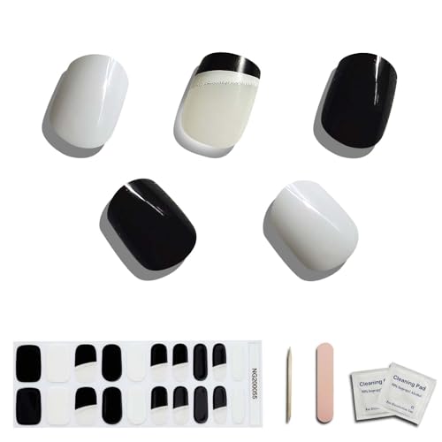 Salon-Quality Semi Cured Gel Nail Strips - Black French Nail Tips - Easy Application & Removal - 20pc - Long Lasting - for Holiday Nail Art - UV Lamp Compatible - Image 2