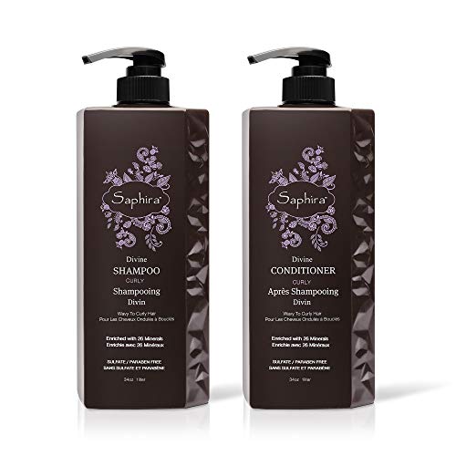 Saphira Divine Curls Shampoo & Conditioner for Curly, Wavy & Multi-Textured Hair, Sulfate-Free, Paraben-Free, Deeply Cleanses, Restores & Hydrates