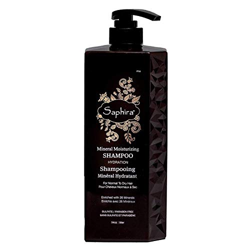 Saphira Mineral Moisturizing Shampoo, Hydration and Shine for Dry, Damaged, Permed or Chemically Treated Hair and Scalp, Sulfate-Free, Paraben-Free, Vegan, Prevents Frizz and Split Ends