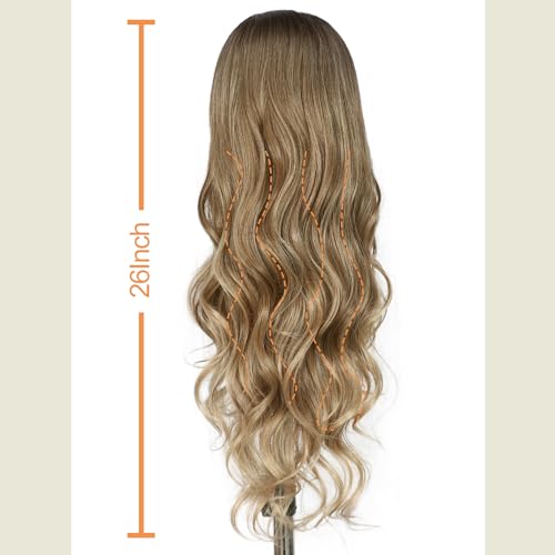 SAPPHIREWIGS Brown Lace Front Wigs Long Body Wave Pre-plucked Hairline Brown Wig with Ash Blonde Tips Synthetic Wigs for Women Heat Resistant Fiber Hair Daily Party Use 26inch - Image 6