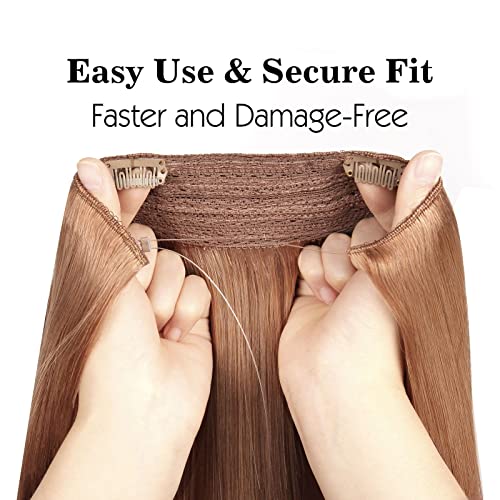 Sassina 14 Inch Transparent Wire Hair Extensions Human Hair with Invisible Miracle Wire Auburn Color #30 90 Gram, 100 Remy Human Hair - Image 4