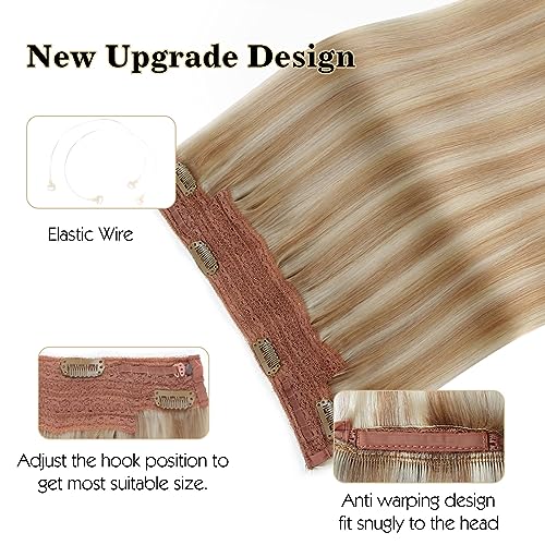 Sassina Invisible Wire Hair Extensions with Transparent Wire 16 Inch 80g Highlight Ash Blonde to Platinum Blonde Remy Hair Extensions, P8-60 - Image 3