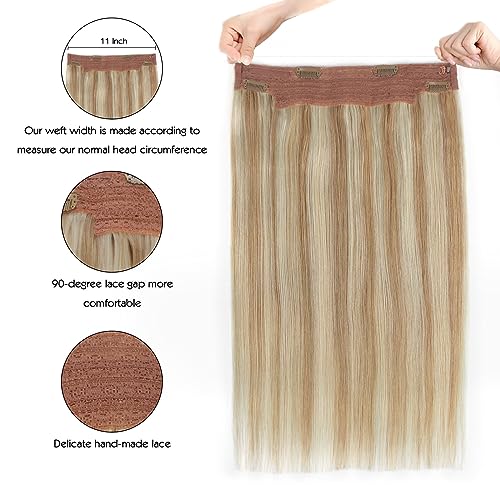 Sassina Invisible Wire Hair Extensions with Transparent Wire 16 Inch 80g Highlight Ash Blonde to Platinum Blonde Remy Hair Extensions, P8-60 - Image 2