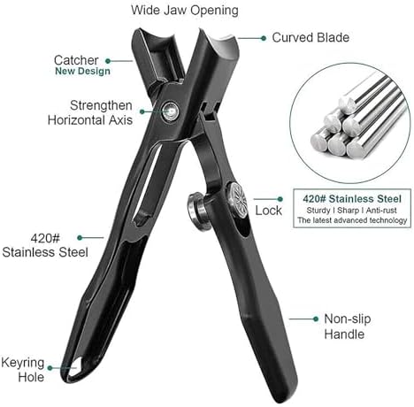 Satismoon Mini Ultra Sharp Nail Clipper with Catcher, Long Handle, For Thick Nails - Image 7