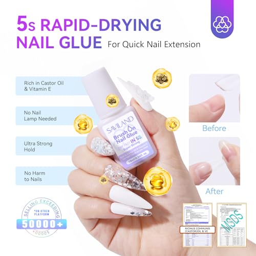 Saviland 10ml Fast Drying Brush-On Nail Glue for Press Ons and Acrylics - Image 2