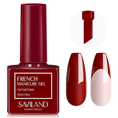 Saviland 10ml Wine Red French Gel Nail Polish with Built-in Brush for All Skill Levels