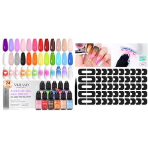 SAVILAND 24 Color Airbrush Gel Nail Polish 100pcs Nail Polish Protector for Fingers with Tweezers