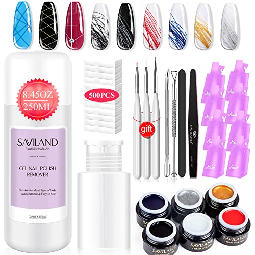 Saviland 250ML Gel Nail Polish Remover Kit with 6 Colors Spider Gel