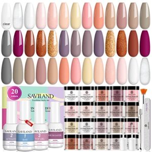 Saviland 29 Pcs Dip Powder Nail Kit with 20 Colors and Base Top Coat Set