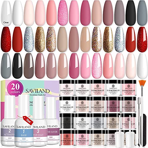 SAVILAND 29 Piece Dip Powder Nail Kit 20 Colors 15ml Liquid Set for DIY Nail Art