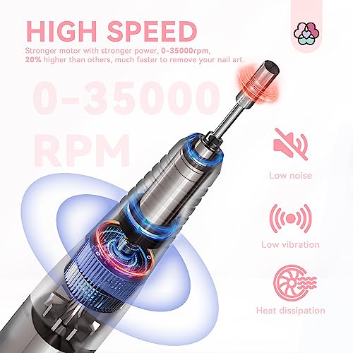 Saviland 35000RPM Professional Nail Drill - Salon Quality Electric Nail Drill Kit for Acrylic/Gel Nails Removal Easy to Use Portable Nail File Manicure Tools Home Nail Care - Image 3
