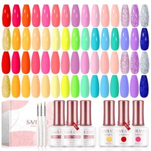 SAVILAND 36PCS Gel Nail Polish Kit - 30 Colors Glitter Gel Polish Set Base Glossy Matte Top Gel Liner Nail Gel Polish, Manicure Kit Gifts for Women
