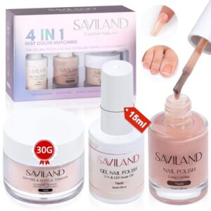 SAVILAND 4 In 1 Nude Gel Nail Polish & Nail Polish & Dipping & Acrylic Powder Set- Nudes Gel Polish Soak-off Nail Art Gel Polish Gel Nail Kit for Home Nail Salon, Christmas Gifts